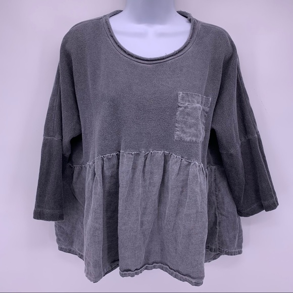 Anthro Postage Stamp Gray 3/4 Sleeve Peplum Top - Picture 1 of 9